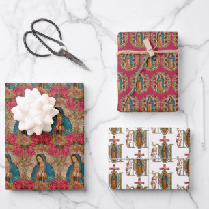Hoja De Papel De Regalo La Virgen de Guadalupe María Rosas Florales envuel