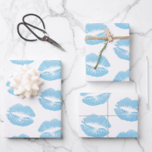 Hoja De Papel De Regalo Labios Azules, Patrón De Labios, Lápiz De Labios A