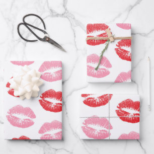 Hoja De Papel De Regalo Labios Rojos y Rosados, Patrón de Labios, Pintalab
