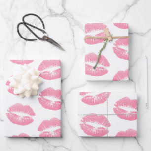 Hoja De Papel De Regalo Labios rosados, patrón de labios, lápiz labial ros