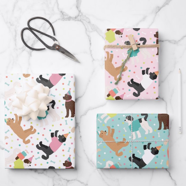 Hoja De Papel De Regalo Labradoodle / Goldendoodle Birday Party (Anverso)