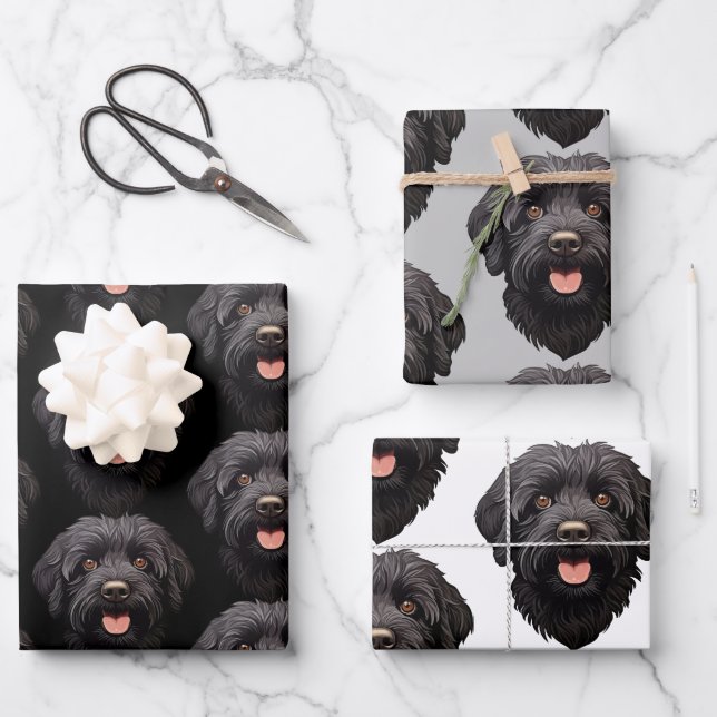 Hoja De Papel De Regalo Labradoodle Perro Negro (Anverso)