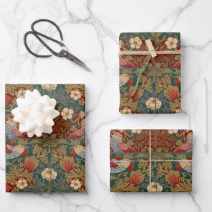 Hoja De Papel De Regalo Ladrón de Fresas Morris Azul Verde Rojo Arte Flora