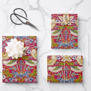 Hoja De Papel De Regalo Ladrón de Fresas Morris Rojo Frambuesa Lima Floral