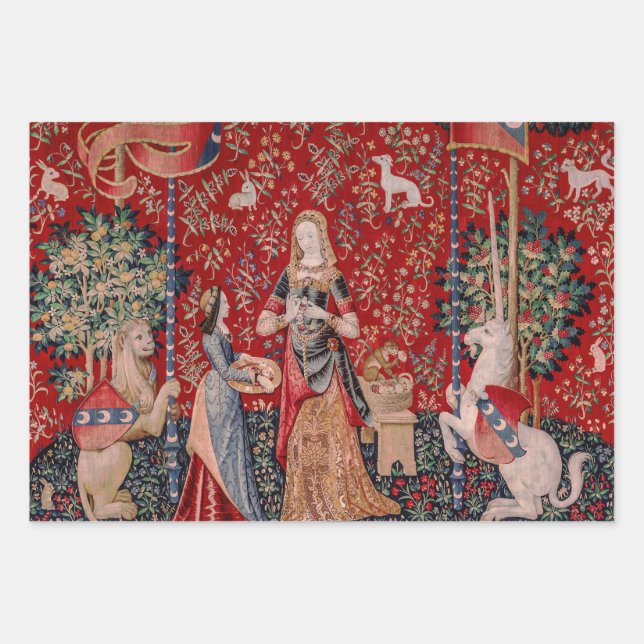 Hoja De Papel De Regalo Lady and Unicorn Medieval Tapestry Smell (Anverso)