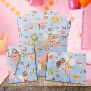 Hoja De Papel De Regalo Lady Bug Butterfly Toad Gnome Fe Jardín Azul