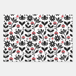 HOJA DE PAPEL DE REGALO LADYBUGS & FLOWERS