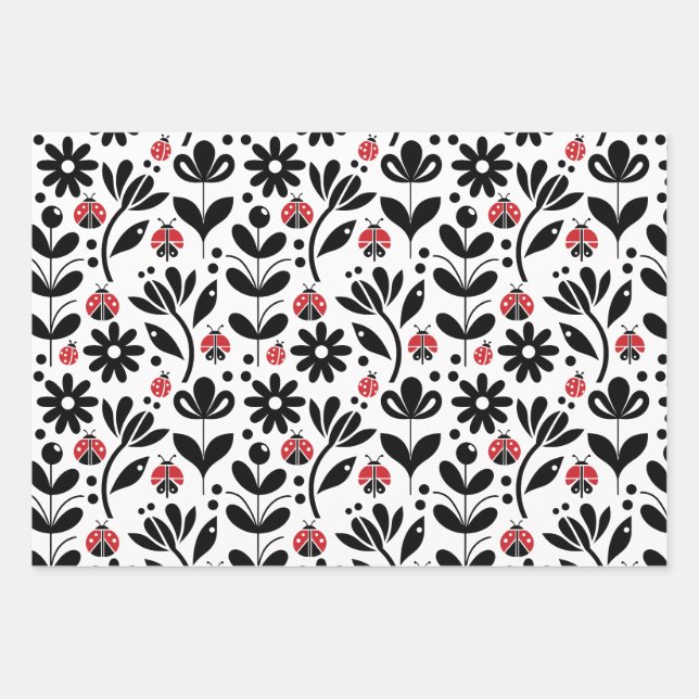 HOJA DE PAPEL DE REGALO LADYBUGS & FLOWERS (Anverso)