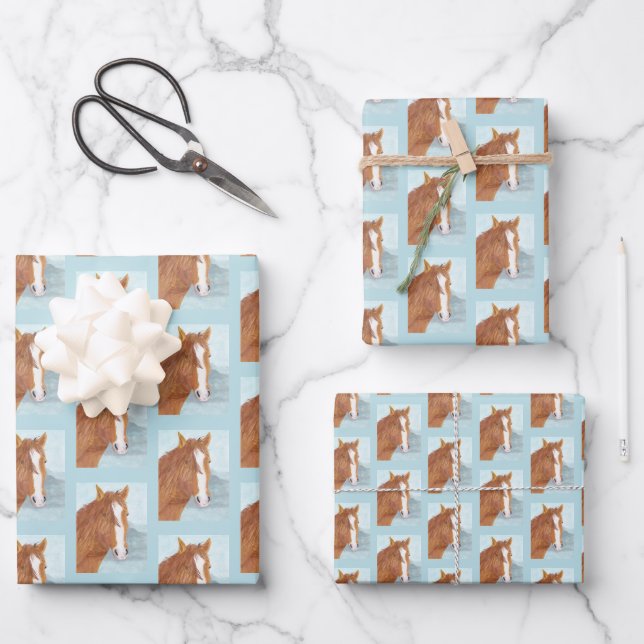 Hoja De Papel De Regalo Lago Brown Wild Horse Blue Mountain - acrílico. (Anverso)