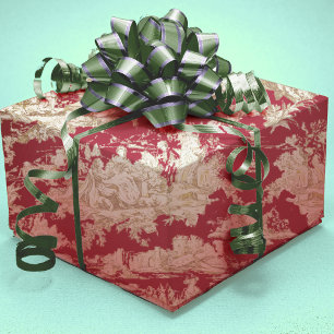Hoja De Papel De Regalo Lago Elegante Vintage Rojo Toile de Jouy