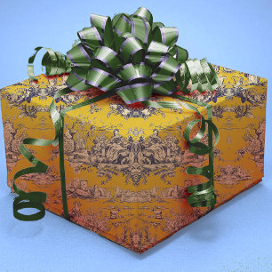 Hoja De Papel De Regalo Lago floral vintage amarillo toile de jouy