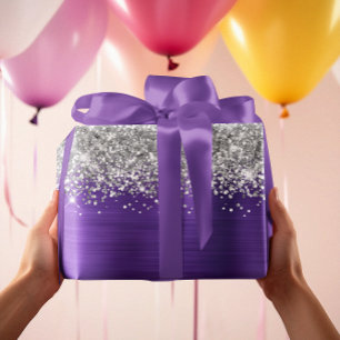 Hoja De Papel De Regalo Laminado Falso Morado Amatista Plateado Brillante