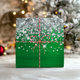 Hoja De Papel De Regalo Laminado Falso Verde Plata Brillante con Purpurina