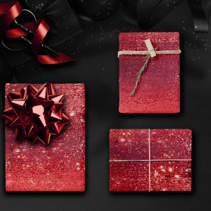 Hoja De Papel De Regalo Laminado Glamuroso   Brillo Falso Rojo Carmesí de 