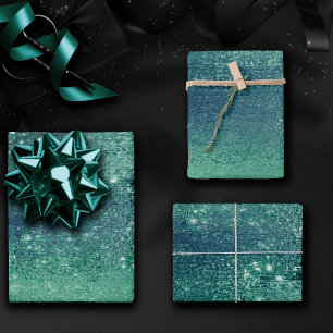 Hoja De Papel De Regalo Laminado Glitzy   Brillo Falso Verde Iridescente E