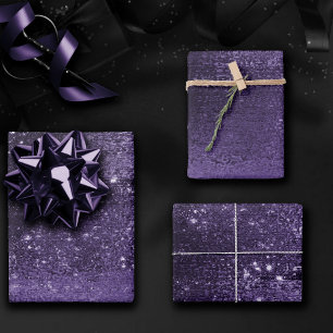 Hoja De Papel De Regalo Laminado Glitzy   Purpura Medianoche Índigo Falso 