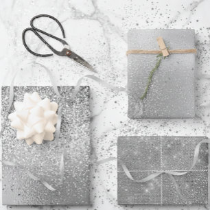 Hoja De Papel De Regalo Láminas de brillo gris plateado