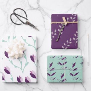 Hoja De Papel De Regalo Láminas de envoltura florales púrpura y verde