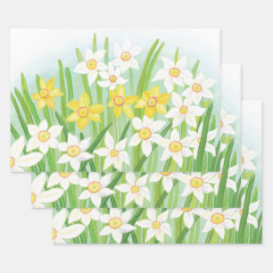 Hoja De Papel De Regalo Láminas de primavera amarilla y blanca