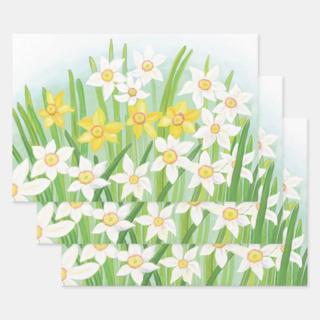 Hoja De Papel De Regalo Láminas de primavera amarilla y blanca (Set)