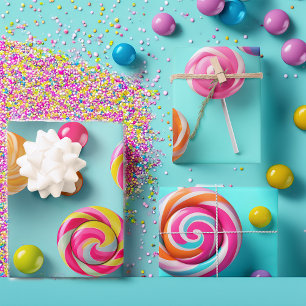 Hoja De Papel De Regalo Lane de golosinas azules y rosas festivas