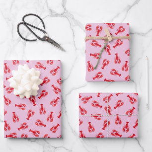 Hoja De Papel De Regalo Langostas Rojas Ilustradas sobre Rosa Claro