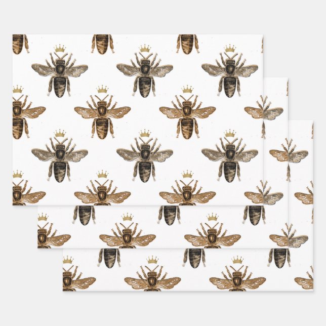 Hoja De Papel De Regalo Las abejas de la reina negra en blanco (Set)