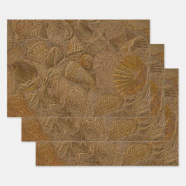 Hoja De Papel De Regalo Las conchas marinas Ocean Beach Gold Elegant Decor