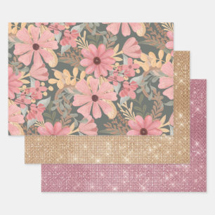 Hoja De Papel De Regalo Las Flores Verdes De Sage Rosado Dejan Patrón De A