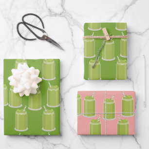 Hoja De Papel De Regalo Latte de Matcha Verde en Tarro de Mason Té Helado
