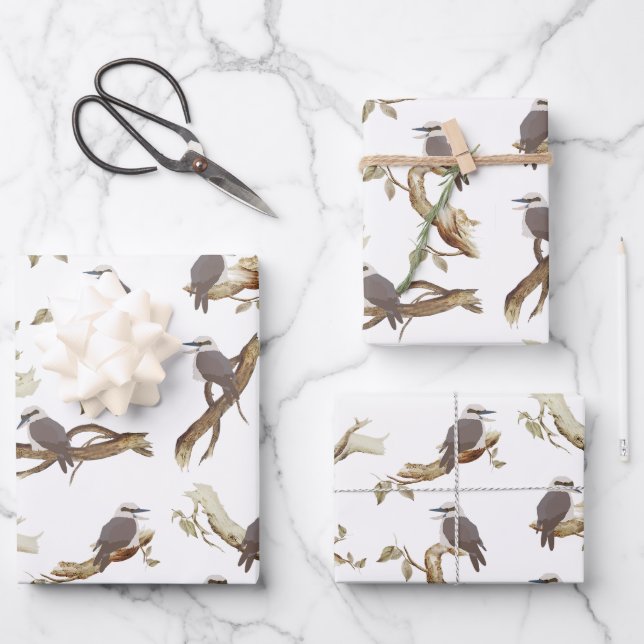 Hoja De Papel De Regalo Laughing Kookaburra Australian Bird Eucalyptus (Anverso)