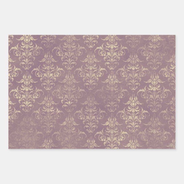 Hoja De Papel De Regalo Lavanda y Damasco dorado (Anverso)