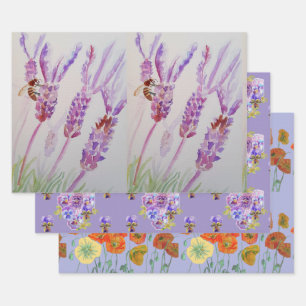Hoja De Papel De Regalo Lavender Flor Morada Poppies Florales Acuarela