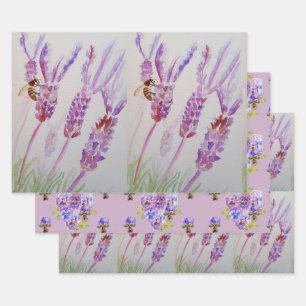 Hoja De Papel De Regalo Lavender Flor Morada Poppies Florales Acuarela