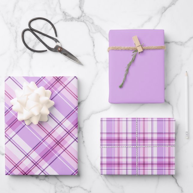 Hoja De Papel De Regalo Lavender, Light Pink & White Plaid (Anverso)