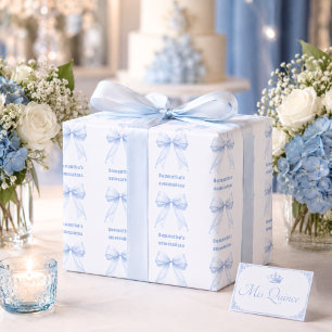 Hoja De Papel De Regalo Lazo azul de quinceañera blanco