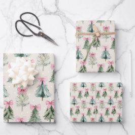 Hoja De Papel De Regalo Lazo Coqueto Rosa Bonito Patrón de árbol de Navida