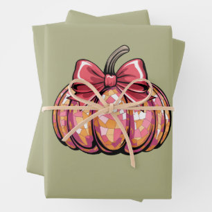Hoja De Papel De Regalo Lazo Coquette Retro Calabaza Otoño Vibraciones Tem
