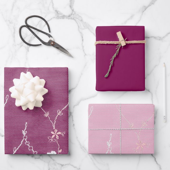 Hoja De Papel De Regalo Lazo floral rosa (Anverso)