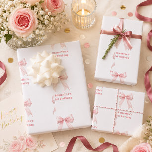 Hoja De Papel De Regalo Lazo rosa de cumpleaños niña blanca