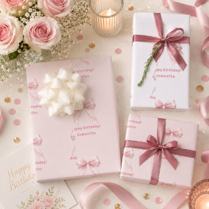 Hoja De Papel De Regalo Lazo rosa de cumpleaños niña blanca