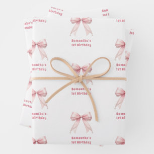 Hoja De Papel De Regalo Lazo rosa de cumpleaños niña blanca