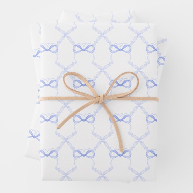 Hoja De Papel De Regalo Lazos Azules de Acuarela (In situ)