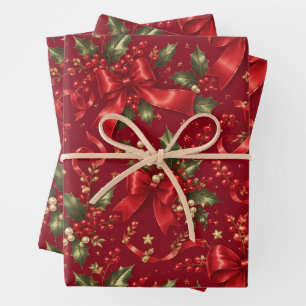 Hoja De Papel De Regalo Lazos Coquetos de Rojo Festivo para Envolver Regal