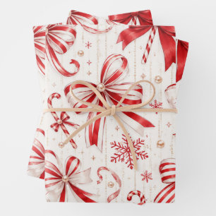 Hoja De Papel De Regalo Lazos Coquetos Festivos de Rojo y Blanco para Envo