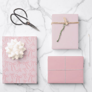 Hoja De Papel De Regalo Lazos de cinta rosa boho con patrón en rosa rubor 