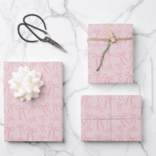 Hoja De Papel De Regalo Lazos de cinta rosa boho patrón en rosa polvo rubo