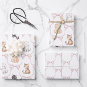 Hoja De Papel De Regalo Lazos Rosados Gatitos Lindos Cumpleaños