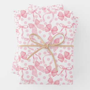 Hoja De Papel De Regalo Lazos rosados y puntos