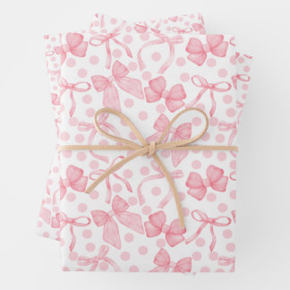 Hoja De Papel De Regalo Lazos rosados y puntos